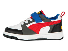Tenis PUMA Rebound V6 Lo AC+PS Blanco y Rojo para Niño