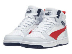 Tenis PUMA Rebound V6 Mid Plata, Azul y Rojo para Niño