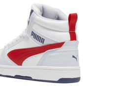 Tenis PUMA Rebound V6 Mid Plata, Azul y Rojo para Niño