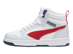 Tenis PUMA Rebound V6 Mid Plata, Azul y Rojo para Niño