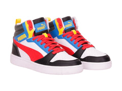 Tenis PUMA Rebound V6 Mid Blanco y Rojo para Niño