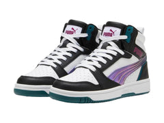 Tenis PUMA Rebound V6 Mid Negro y Magenta para Niña
