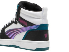 Tenis PUMA Rebound V6 Mid Negro y Magenta para Niña