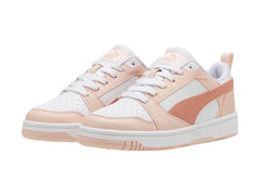 Tenis PUMA Rebound V6 Lo Blanco y Rosa para Niña