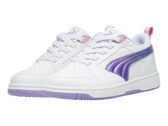 Tenis PUMA Rebound V6 Lo Blanco y Morado para Niña