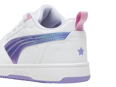 Tenis PUMA Rebound V6 Lo Blanco y Morado para Niña