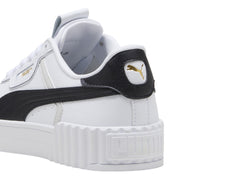 Tenis Puma Carina 3.0 Luxe Blanco Negro y Oro para Mujer