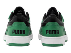 Tenis PUMA Rebound V6 Lo Blanco, Negro y Verde para Niño