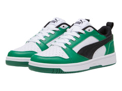 Tenis PUMA Rebound V6 Lo Blanco, Negro y Verde para Niño