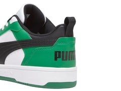 Tenis PUMA Rebound V6 Lo Blanco, Negro y Verde para Niño