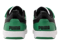 Tenis PUMA Rebound V6 Lo Blanco, Negro y Verde para Niño