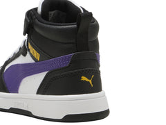 Tenis PUMA Rebound V6 Mid Blanco y Morado para Niño
