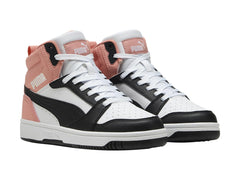 Tenis PUMA Rebound V6 Mid Blanco y Rosa para Niña