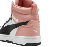 Tenis PUMA Rebound V6 Mid Blanco y Rosa para Niña