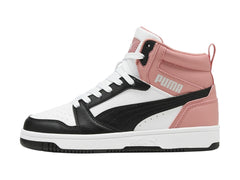 Tenis PUMA Rebound V6 Mid Blanco y Rosa para Niña