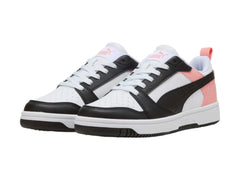 Tenis PUMA Rebound V6 Lo Blanco y Rosa para Niña