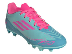 Tenis Taquetes Adidas F50 Club Messi Azul y Rosa para Niño