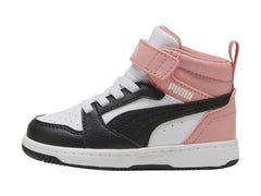 Tenis PUMA Rebound V6 Mid Blanco y Rosa para Niña