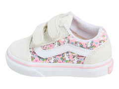 Tenis Vans Old Skool V Blanco y Rosa para Niña
