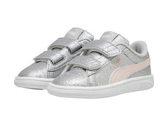 Tenis PUMA Smash 3.0 Glitz Glam Plata y Rosa para Niña
