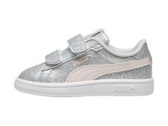Tenis PUMA Smash 3.0 Glitz Glam Plata y Rosa para Niña