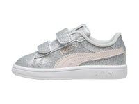 Tenis PUMA Smash 3.0 Glitz Glam Plata y Rosa para Niña