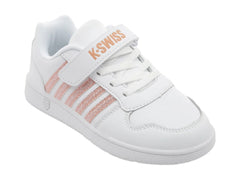 Tenis K-Swiss Mike Blanco y Oro Rosa para Niña
