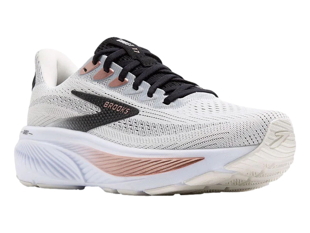 Tenis Brooks Ghost 17 Blanco y Oro Rosa para Mujer