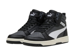 Tenis PUMA Rebound V6 Mid Blanco y Gris para Niño