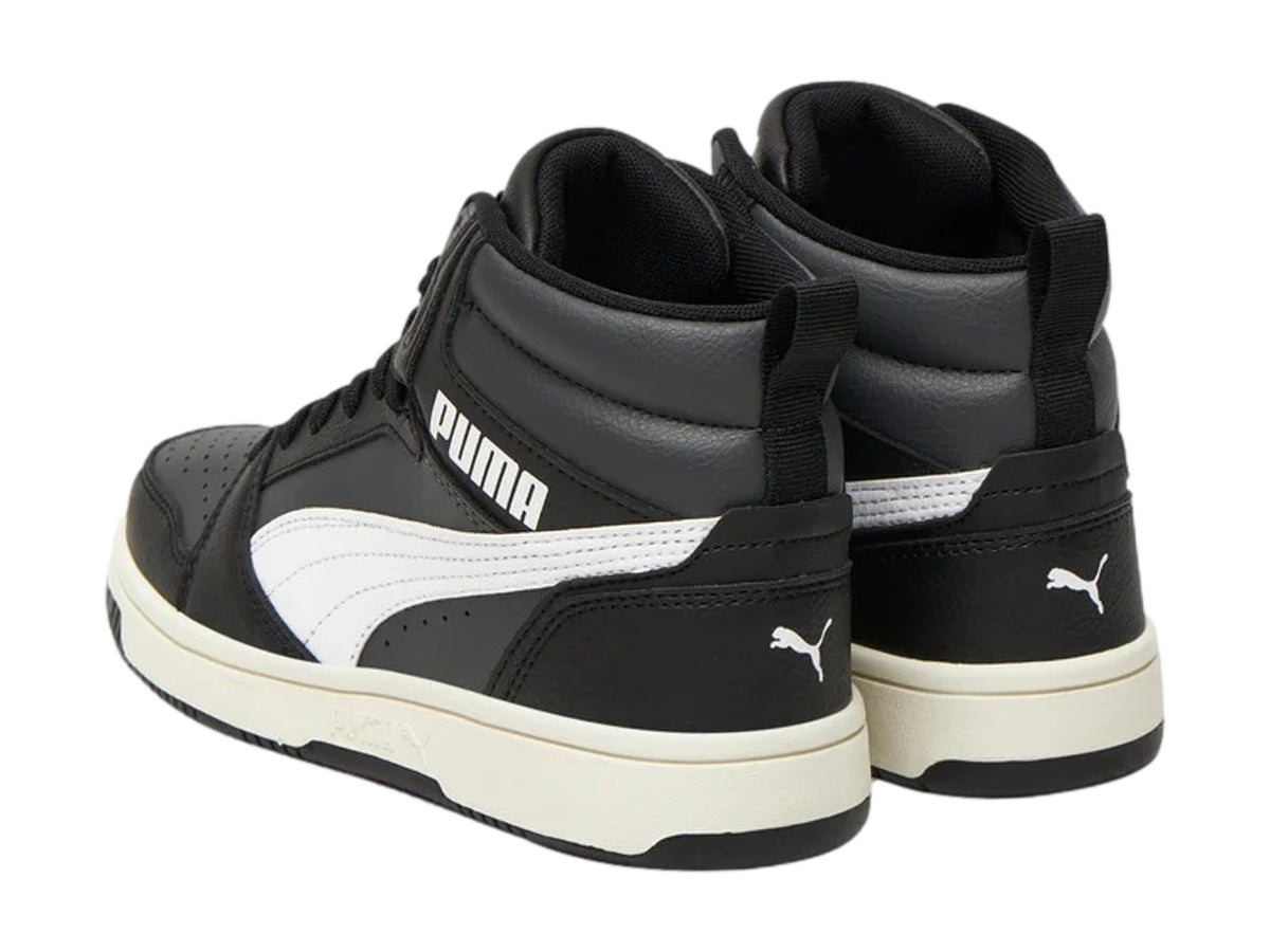 Tenis PUMA Rebound V6 Mid Blanco y Gris para Niño