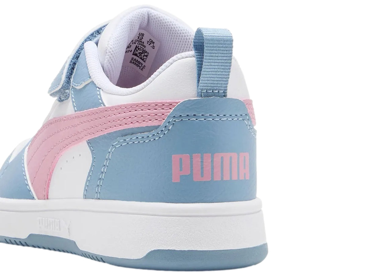 Tenis PUMA Rebound V6 Lo AC+ Blanco, Rosa y Azul para Niña