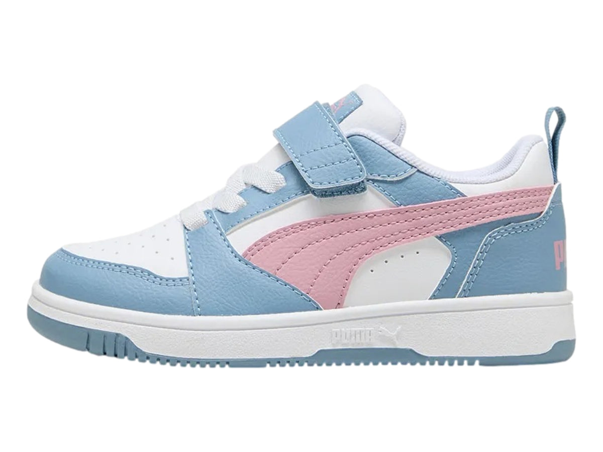 Tenis PUMA Rebound V6 Lo AC+ Blanco, Rosa y Azul para Niña