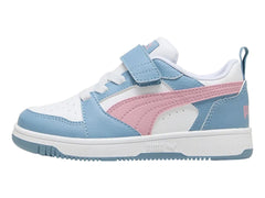 Tenis PUMA Rebound V6 Lo AC+ Blanco, Rosa y Azul para Niña