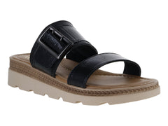 Sandalias Luna Rosa Negro Charol Arrugado para Mujer