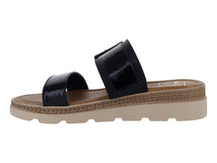 Sandalias Luna Rosa Negro Charol Arrugado para Mujer