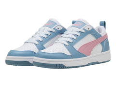 Tenis PUMA Rebound V6 Lo Blanco, Rosa y Azul para Niña
