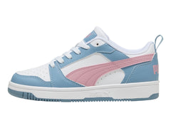 Tenis PUMA Rebound V6 Lo Blanco, Rosa y Azul para Niña
