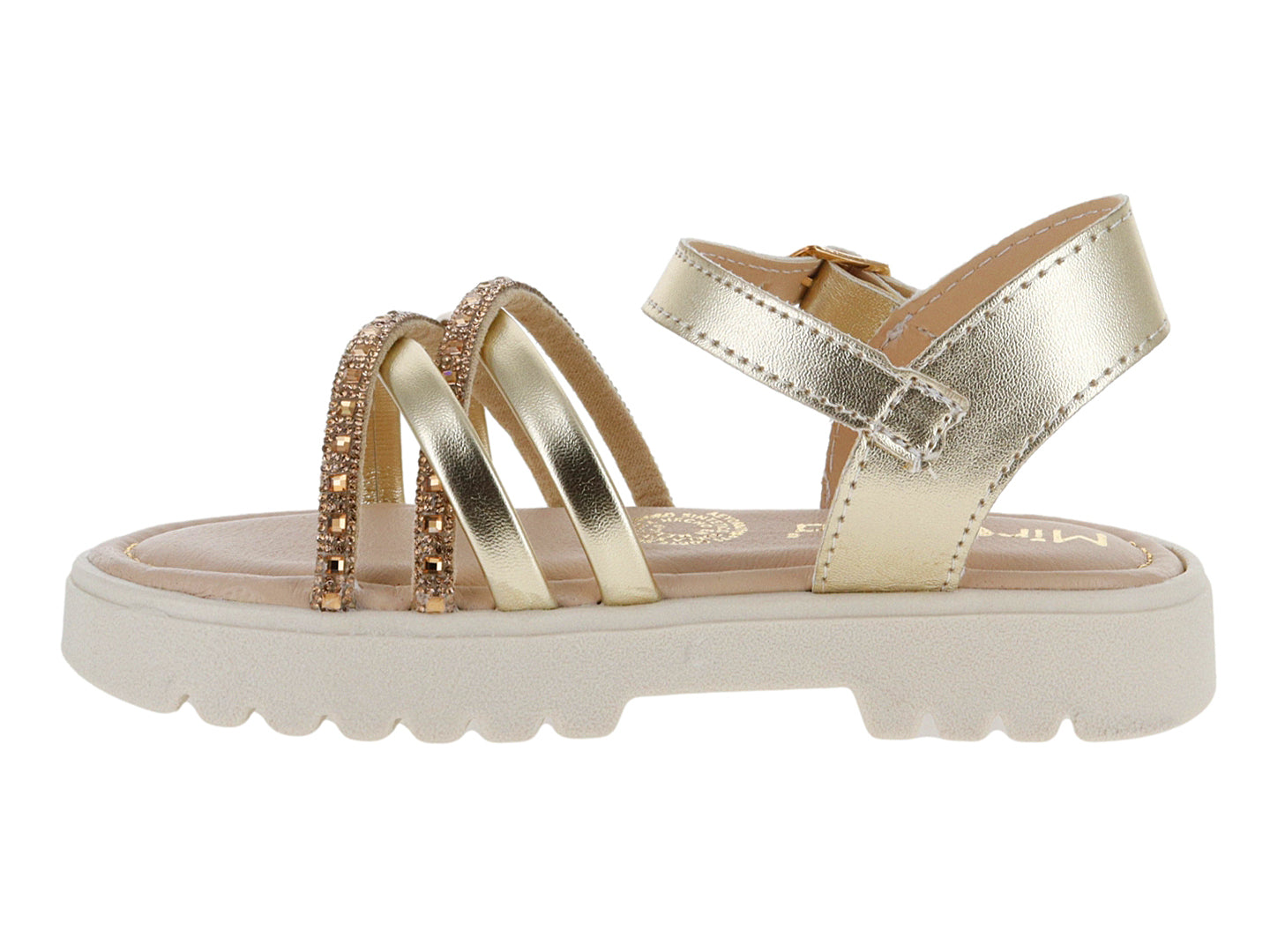 Sandalias Miroslava Napa Metálico Oro Inglés para Niña