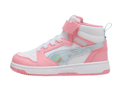 Tenis PUMA Rebound V6 Rosa y Blanco para Niña