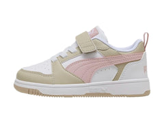 Tenis PUMA Rebound V6 Blanco y Malva para Niña