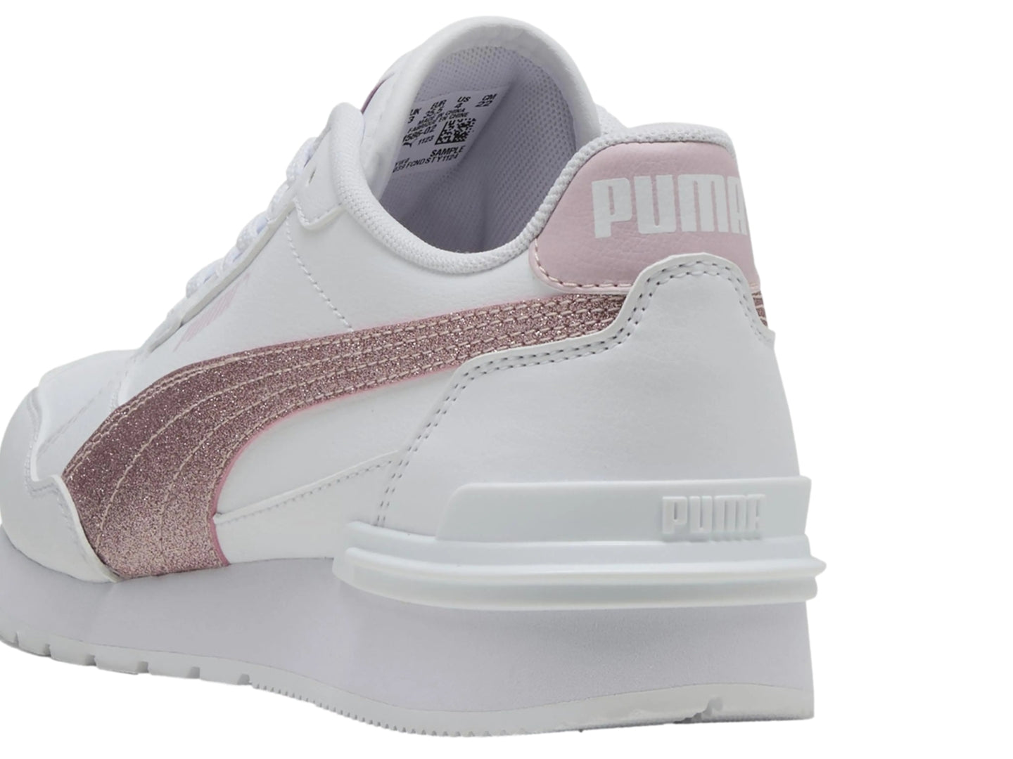 Tenis PUMA ST Runner V4 SL Glitter Blanco y Rosa para Niña