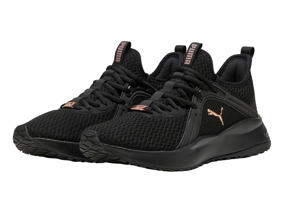 Tenis Puma Softride Karma Negro y Oro Rosa para Mujer