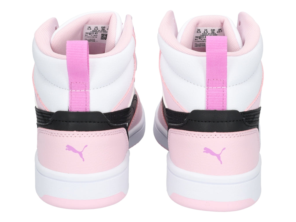 Tenis PUMA Rebound V6 Mid Blanco y Rosa para Niña
