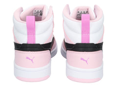 Tenis PUMA Rebound V6 Mid Blanco y Rosa para Niña